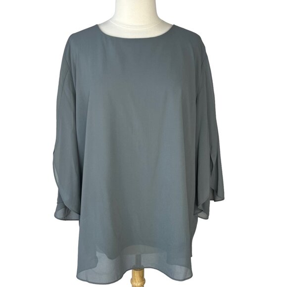 Acevog Womens Chiffon Blouse Green Long Sleeves Back Zip Lined XXXXL 4XL New - Picture 1 of 11